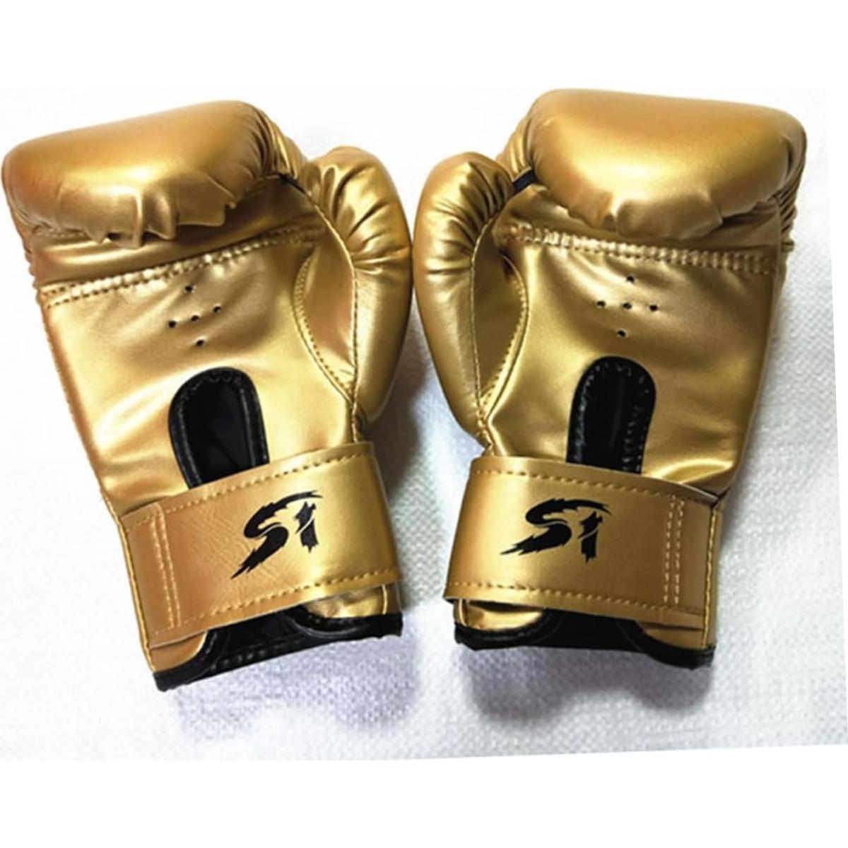 Guantes de Boxeo para Niños Happyyami, Cuero PU Dorado, 23x14cm
