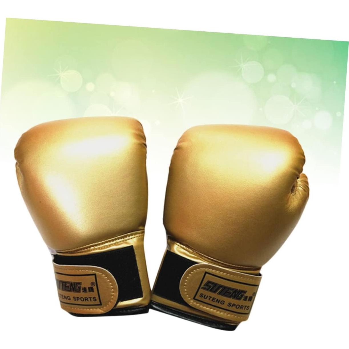 Guantes de Boxeo para Niños Happyyami, Cuero PU Dorado, 23x14cm