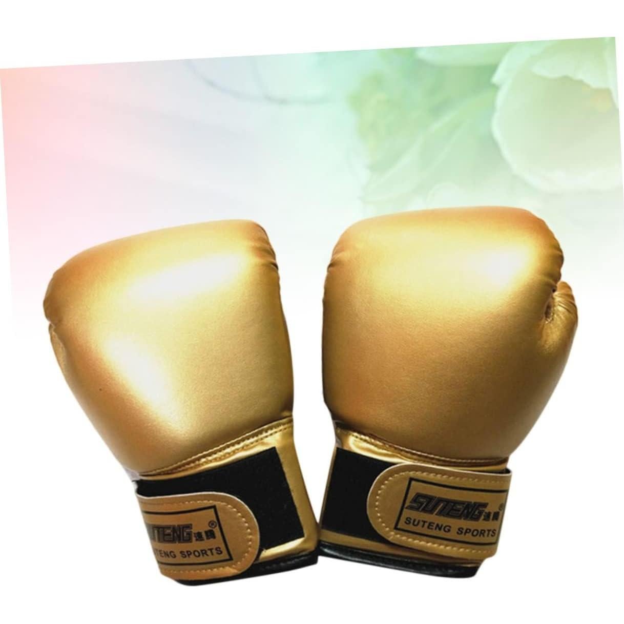 Guantes de Boxeo para Niños Happyyami, Cuero PU Dorado, 23x14cm
