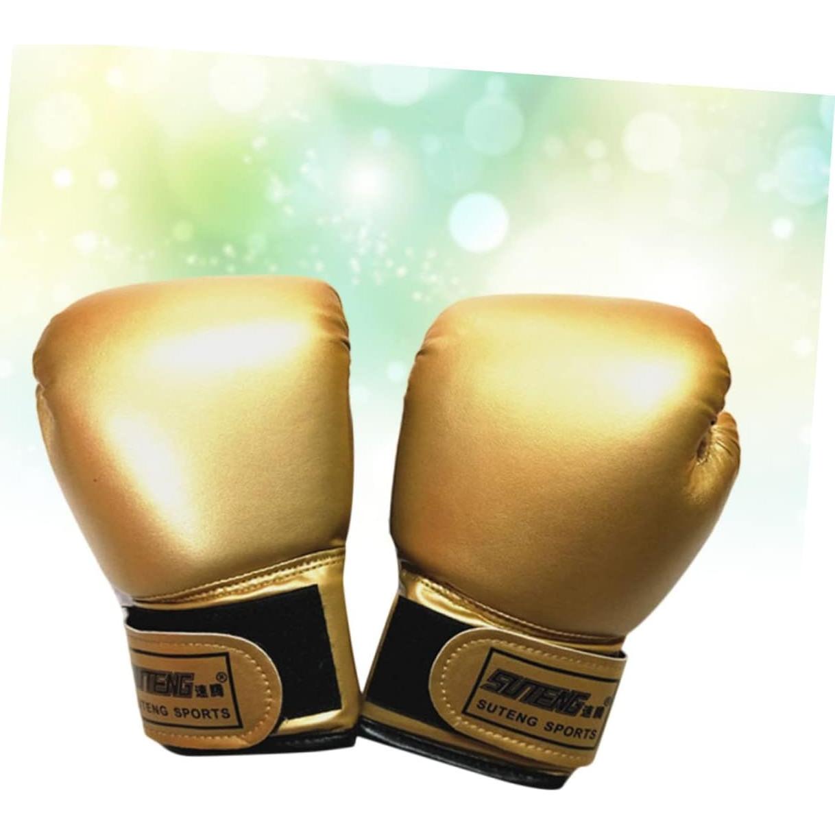 Guantes de Boxeo para Niños Happyyami, Cuero PU Dorado, 23x14cm