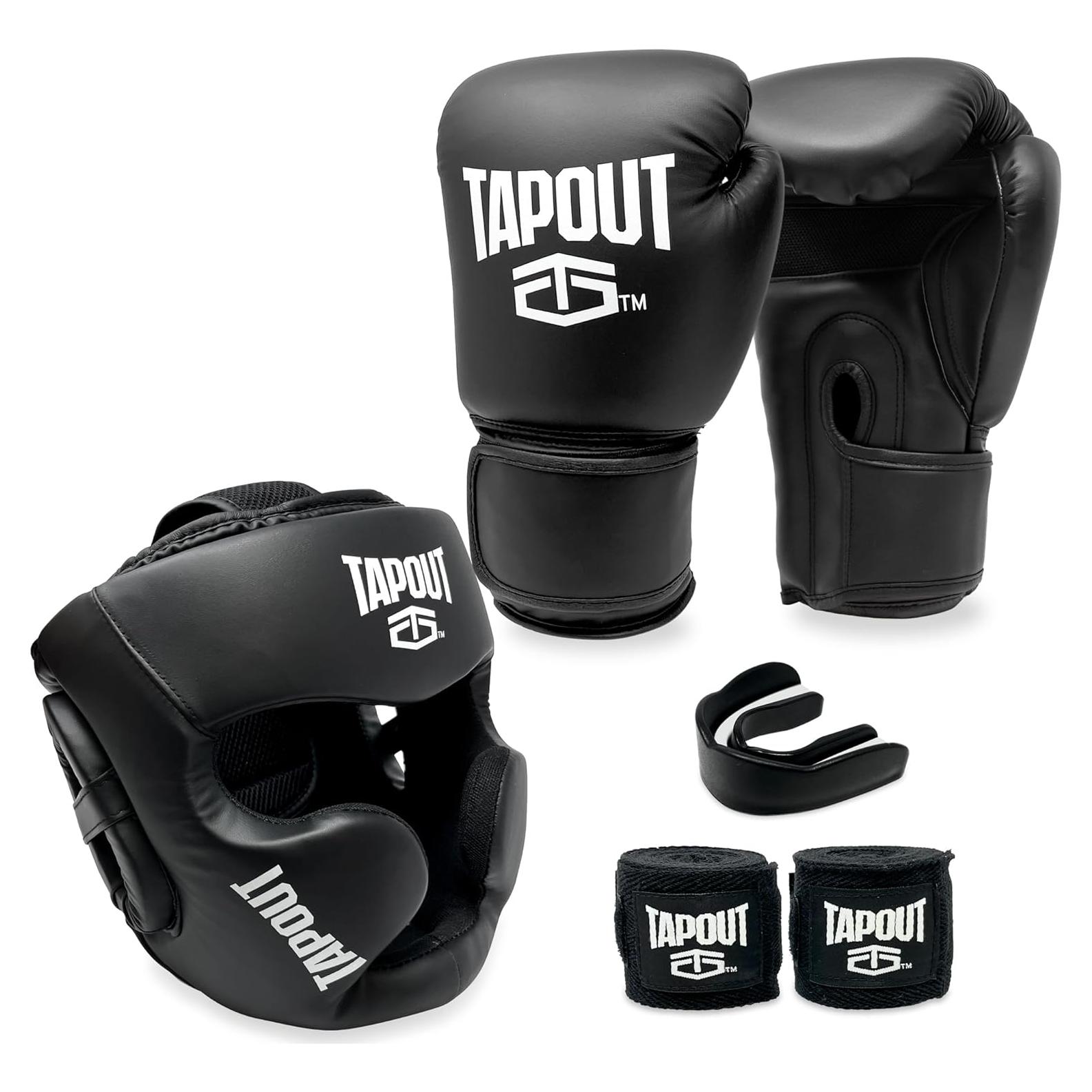 Conjunto de Boxeo TAPOUT - Guantes 10 oz, Casco, Vendajes y Bolsa
