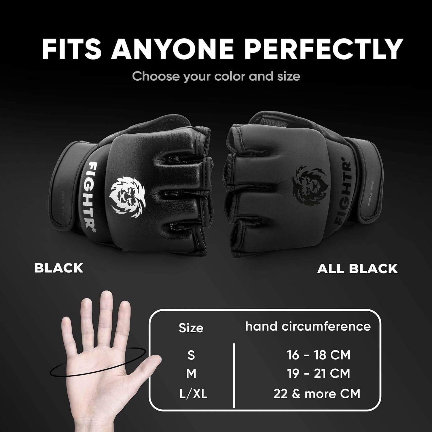 Guantes FIGHTR Pro MMA para entrenamiento unisex - Negro