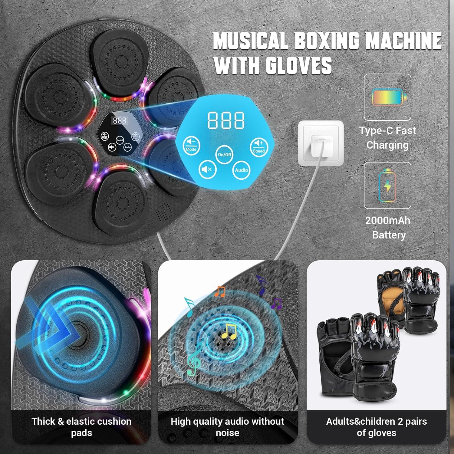Máquina de Boxeo Musical OPDEKEHA Bluetooth con Guantes y 9 Modos