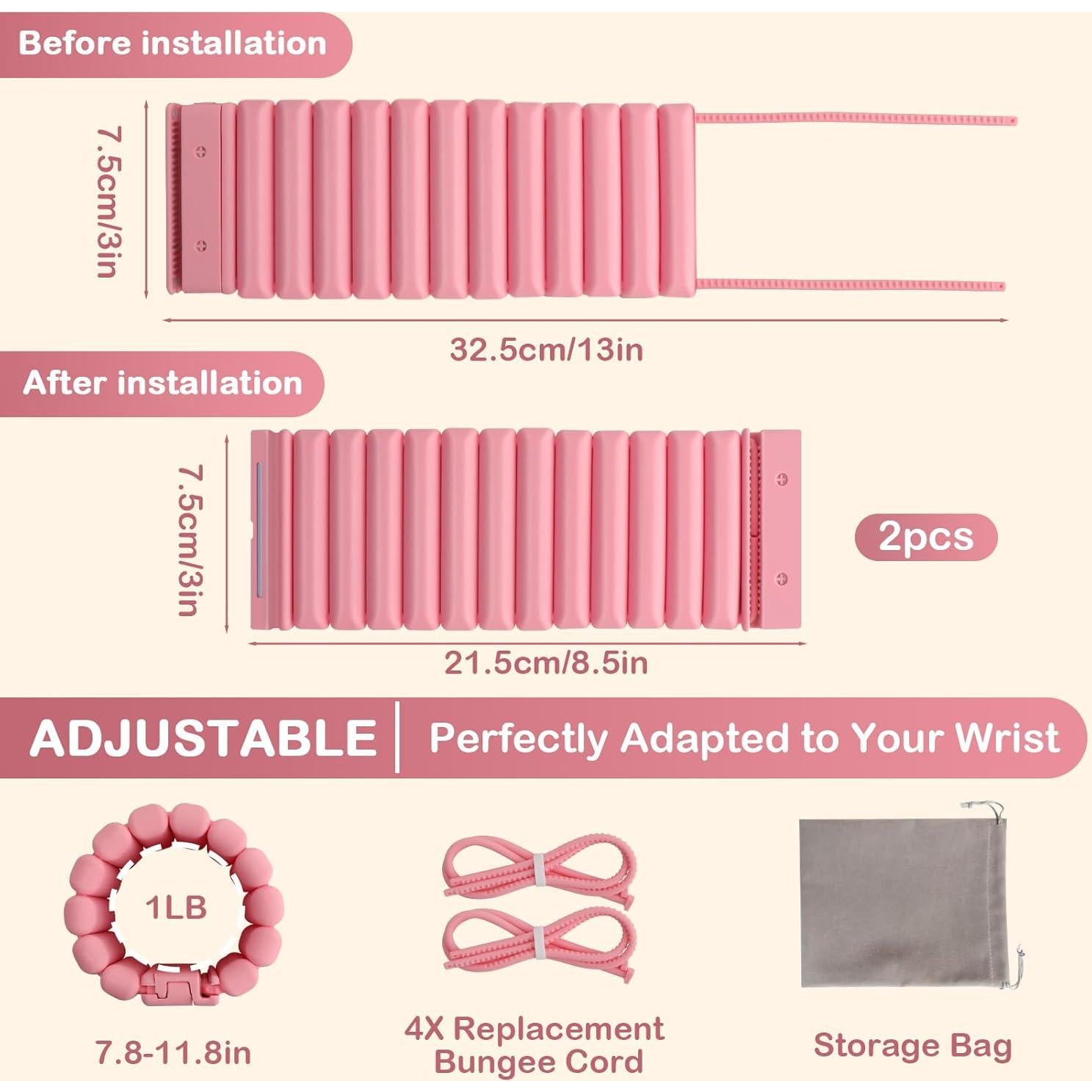 Pesas de Muñeca y Tobillo Mowdug 0.45Kg Rosa Ajustables