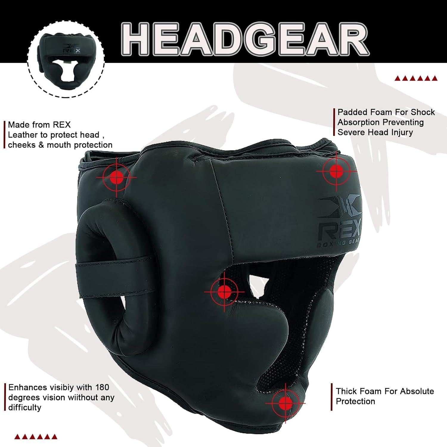 Casco de Boxeo Rex Sports Negro Mate Grande Acolchado