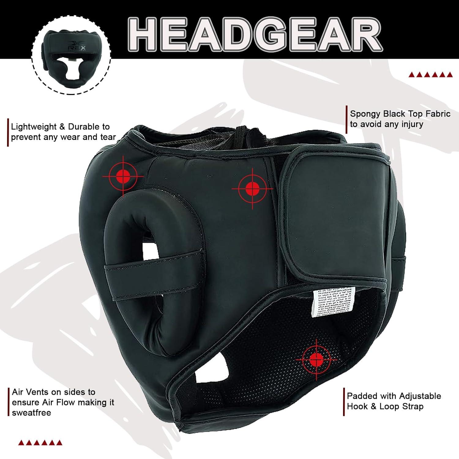 Casco de Boxeo Rex Sports Negro Mate Grande Acolchado