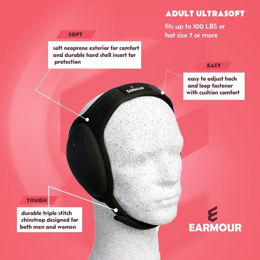 Cabezal Protector de Oído EARMOUR Ajustable para Lucha - Negro