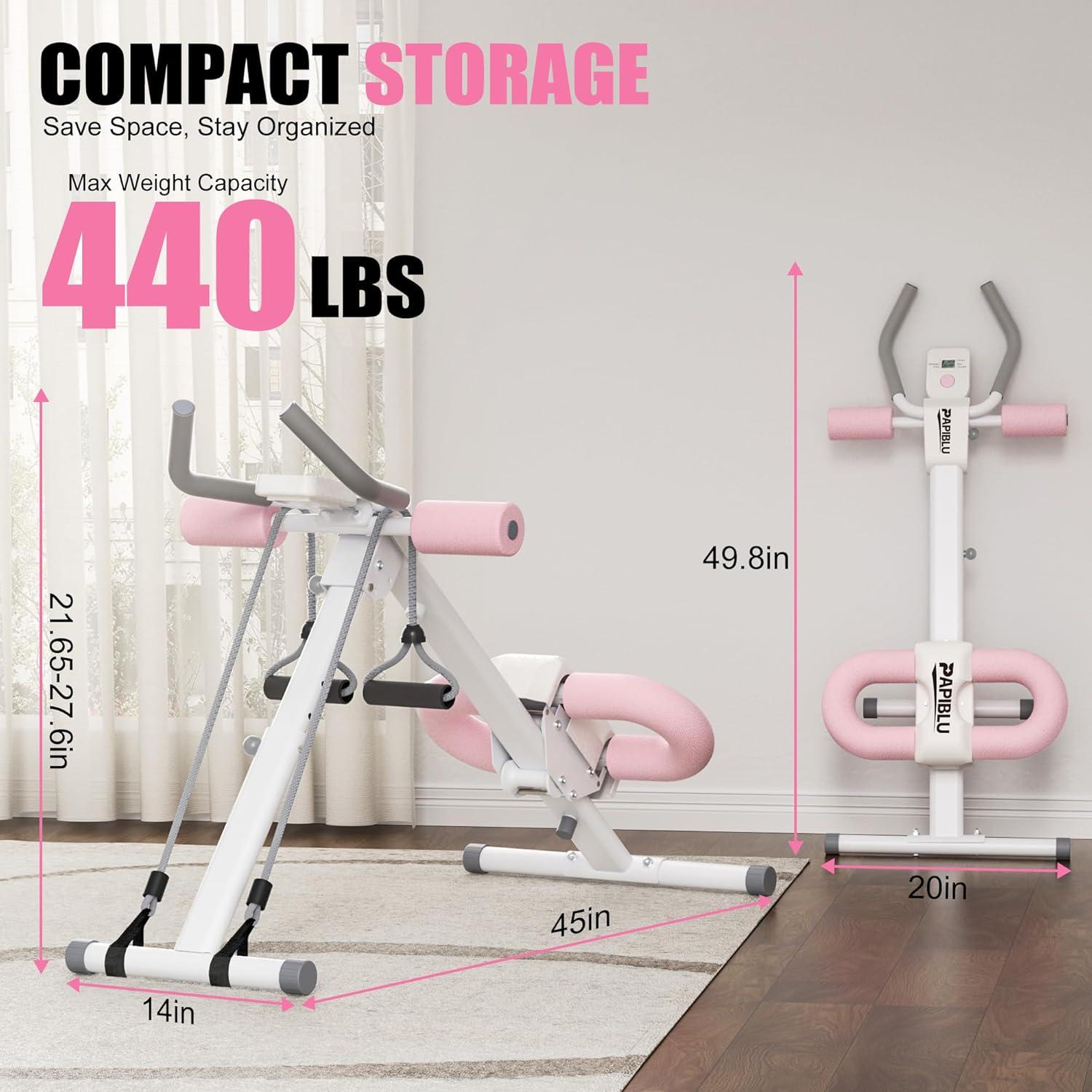 Entrenador Abdominal Ajustable PAPIBLU - Equipo Plegable Rosa