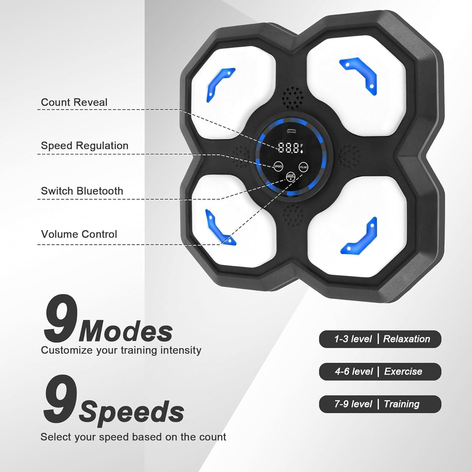 Máquina de Boxeo Musical SPOXING con Guantes, Ajustable y Bluetooth
