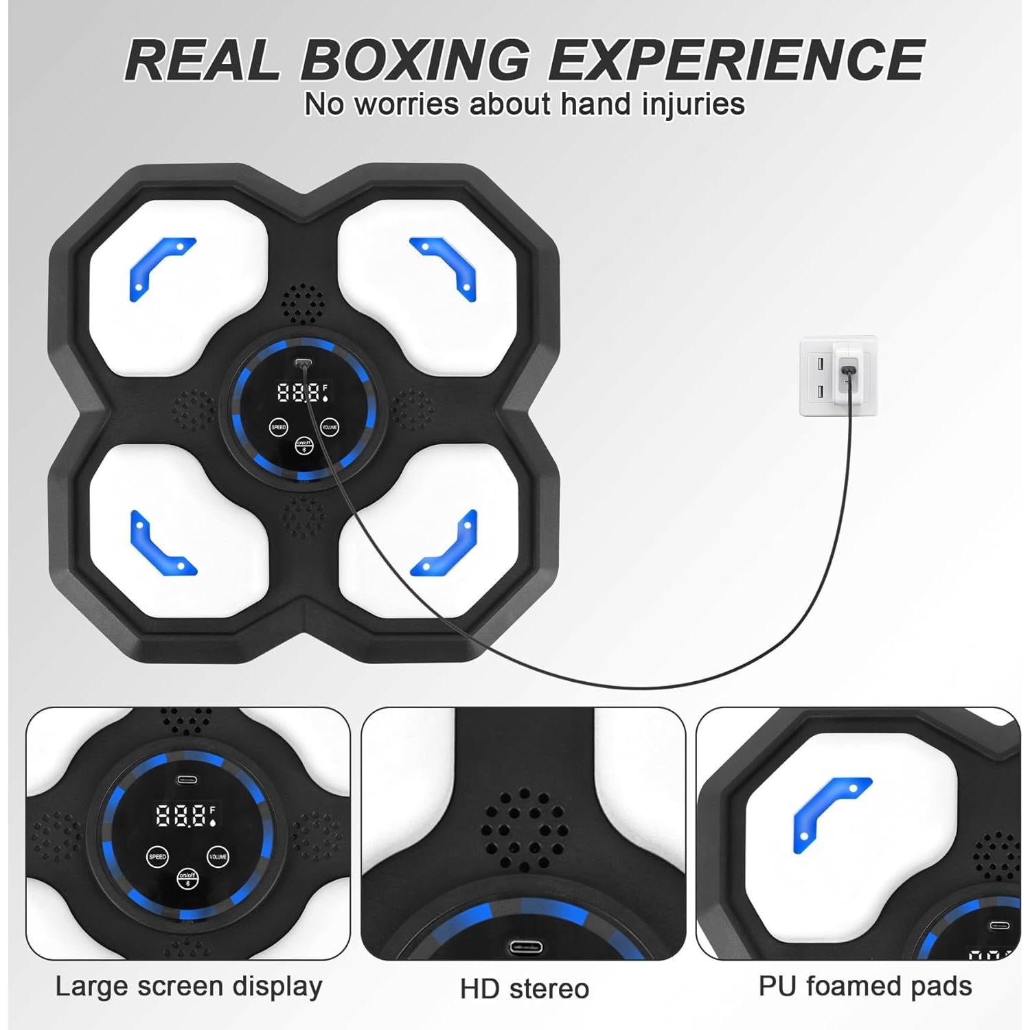 Máquina de Boxeo Musical SPOXING con Guantes, Ajustable y Bluetooth