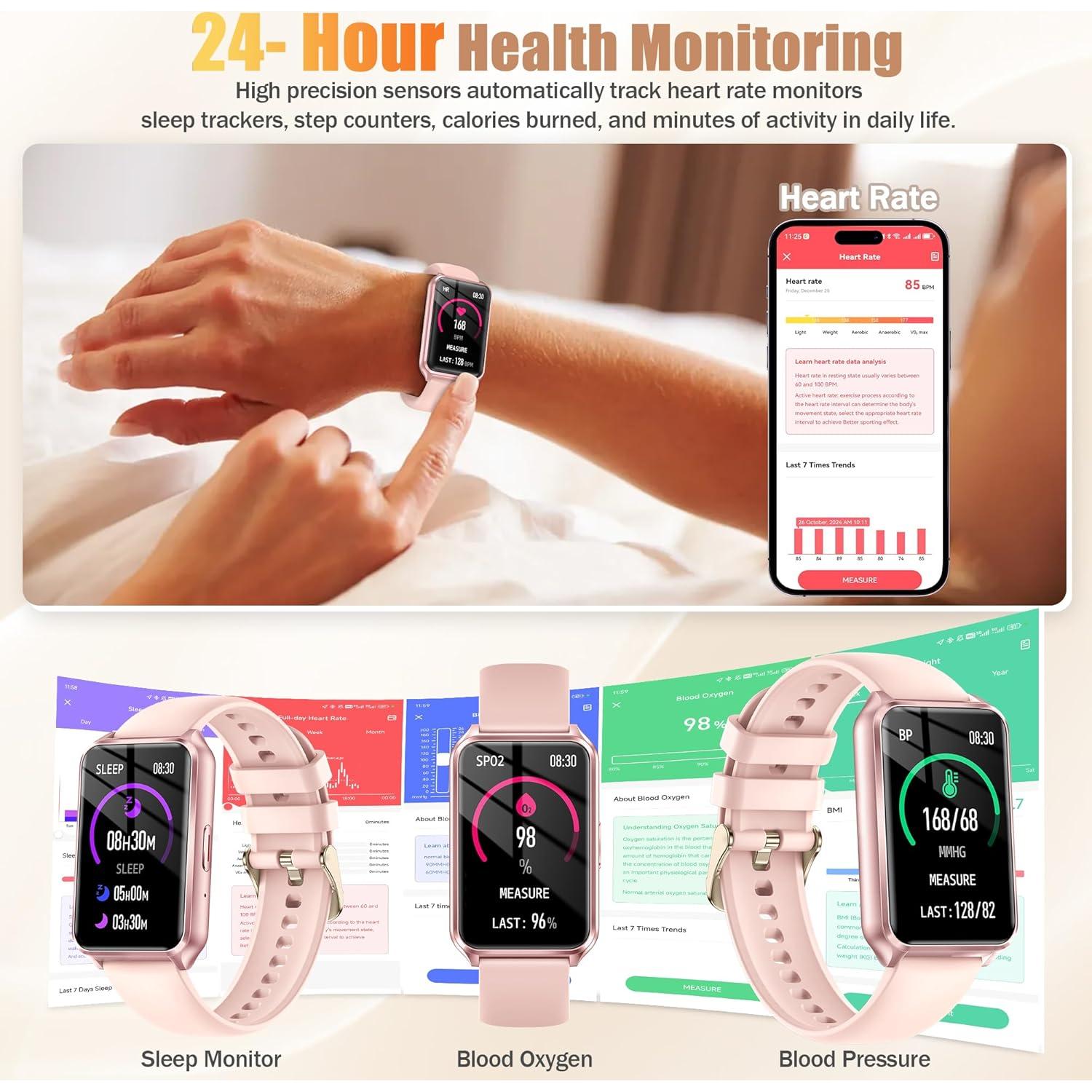 Reloj Inteligente GLPYR H37 Rosa con Monitoreo de Salud IP68