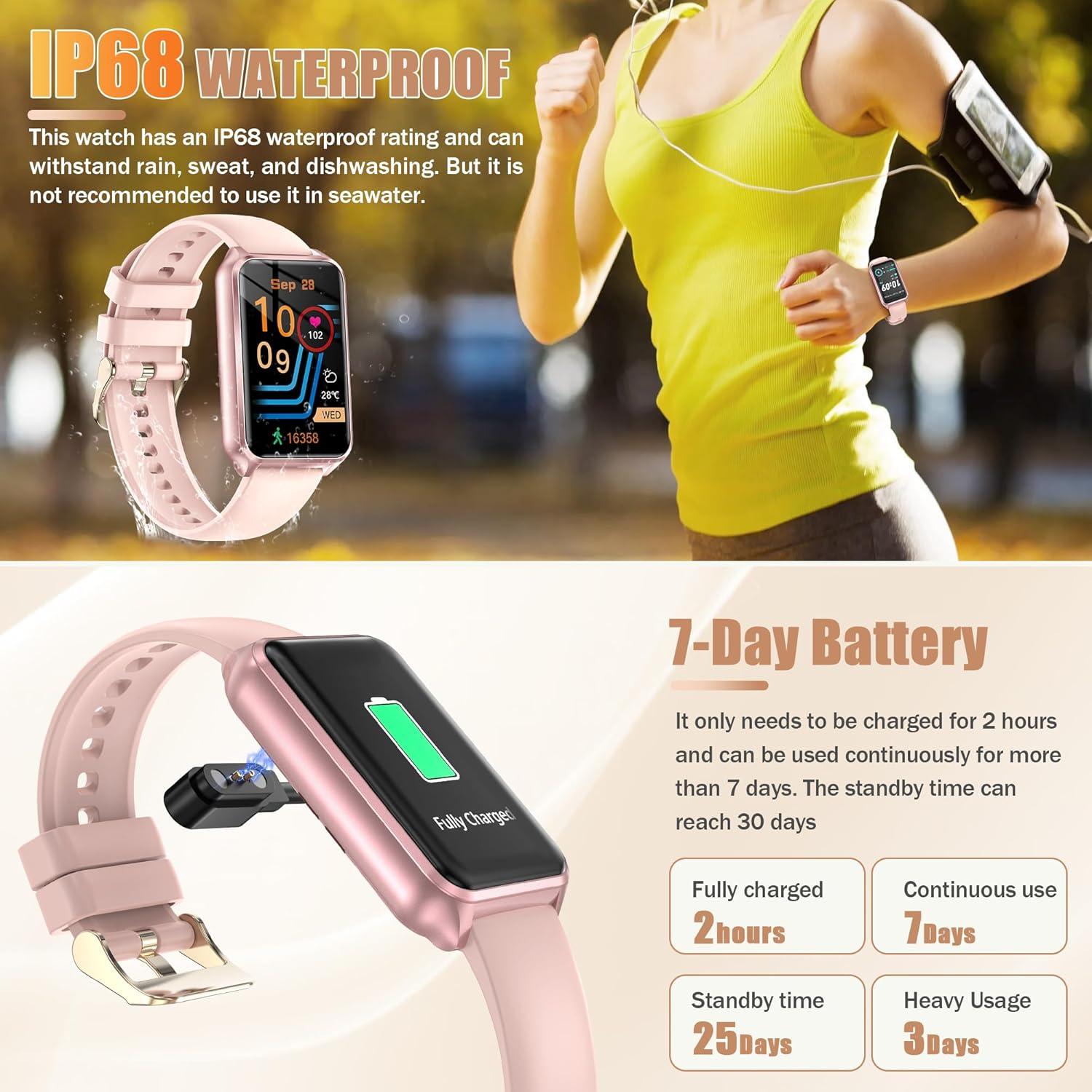 Reloj Inteligente GLPYR H37 Rosa con Monitoreo de Salud IP68