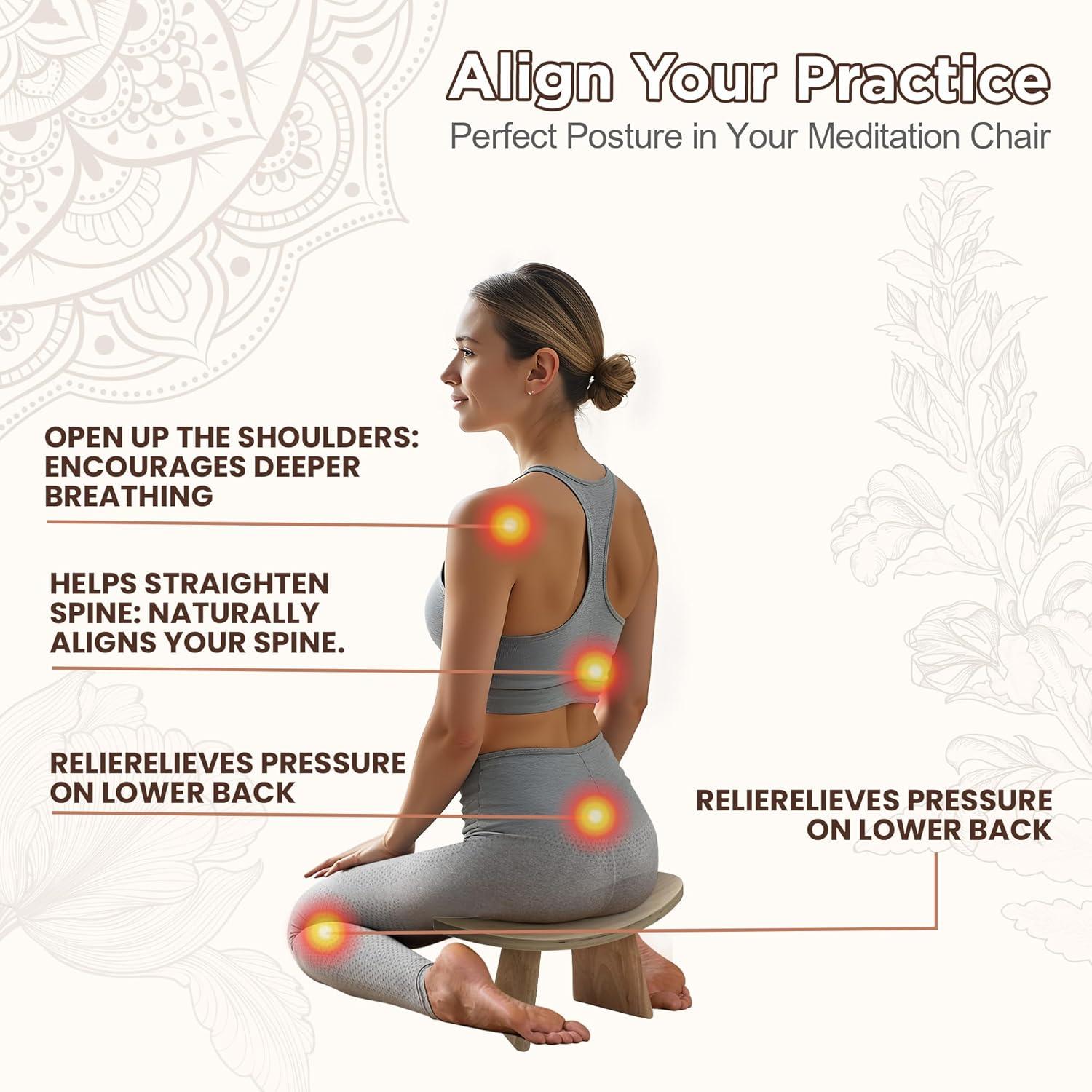 Banco de Meditación Ergonómico OBELGEOYA - Silla de Rodillas de Madera Natural