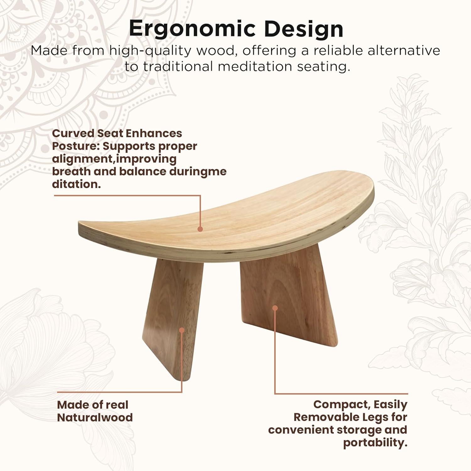 Banco de Meditación Ergonómico OBELGEOYA - Silla de Rodillas de Madera Natural