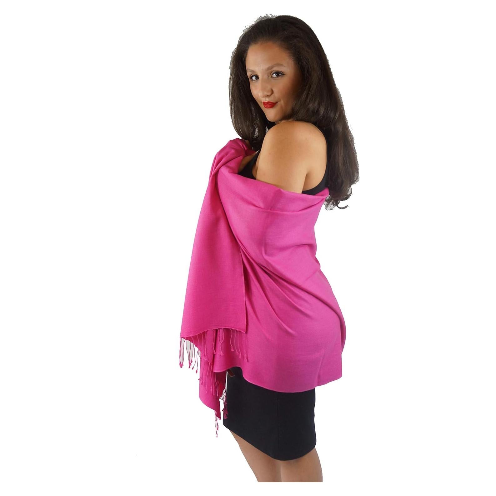 Chal Pashmina y Seda Fucsia 203x91 cm - Bufanda Versátil