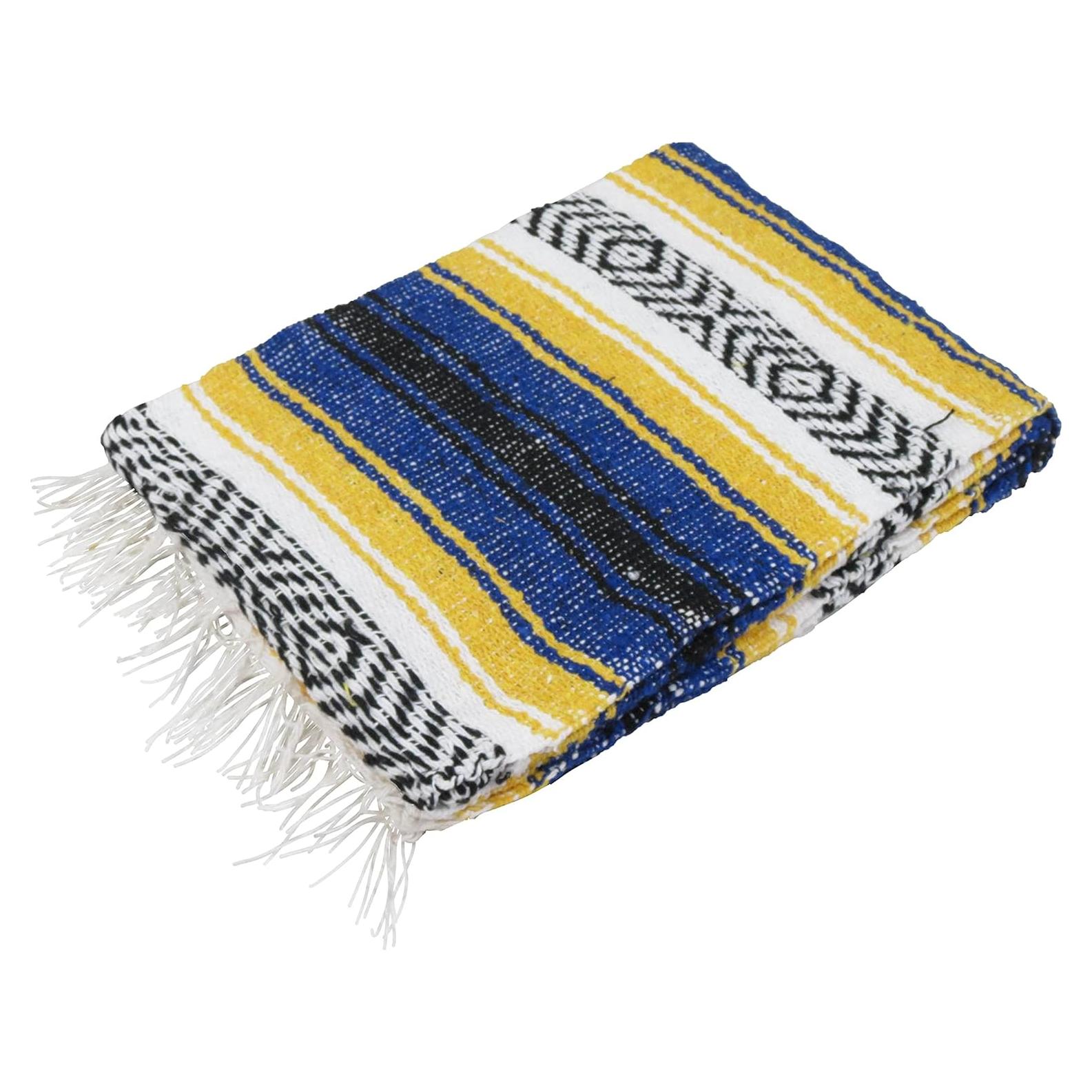 Manta Mexicana Falsa Leos Imports 182x124 cm Azul y Dorado