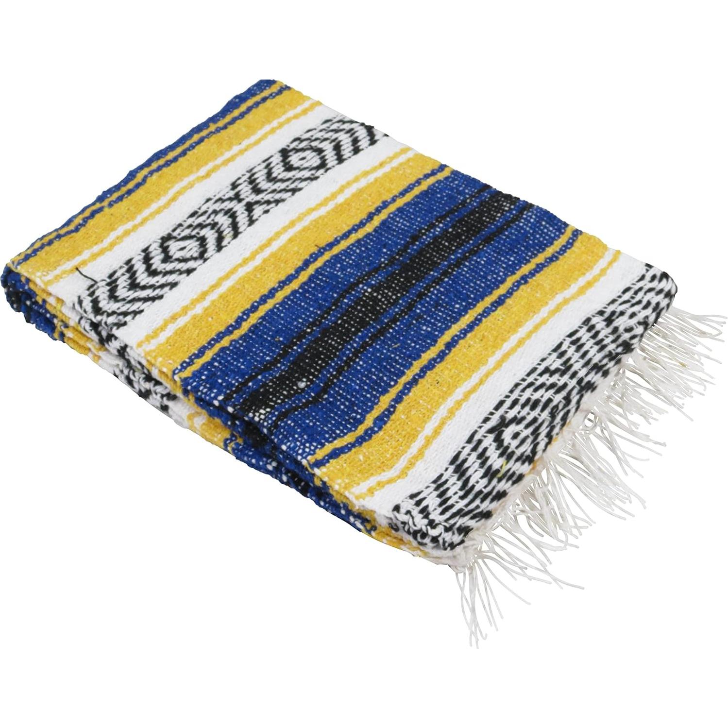Manta Mexicana Falsa Leos Imports 182x124 cm Azul y Dorado