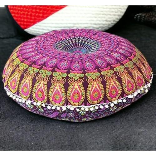 Funda de Cojín Redondo Bohemio Mandala Morado 81 cm
