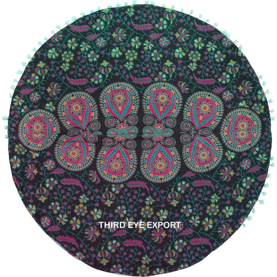 Funda de Cojín Redondo Bohemio Mandala Morado 81 cm