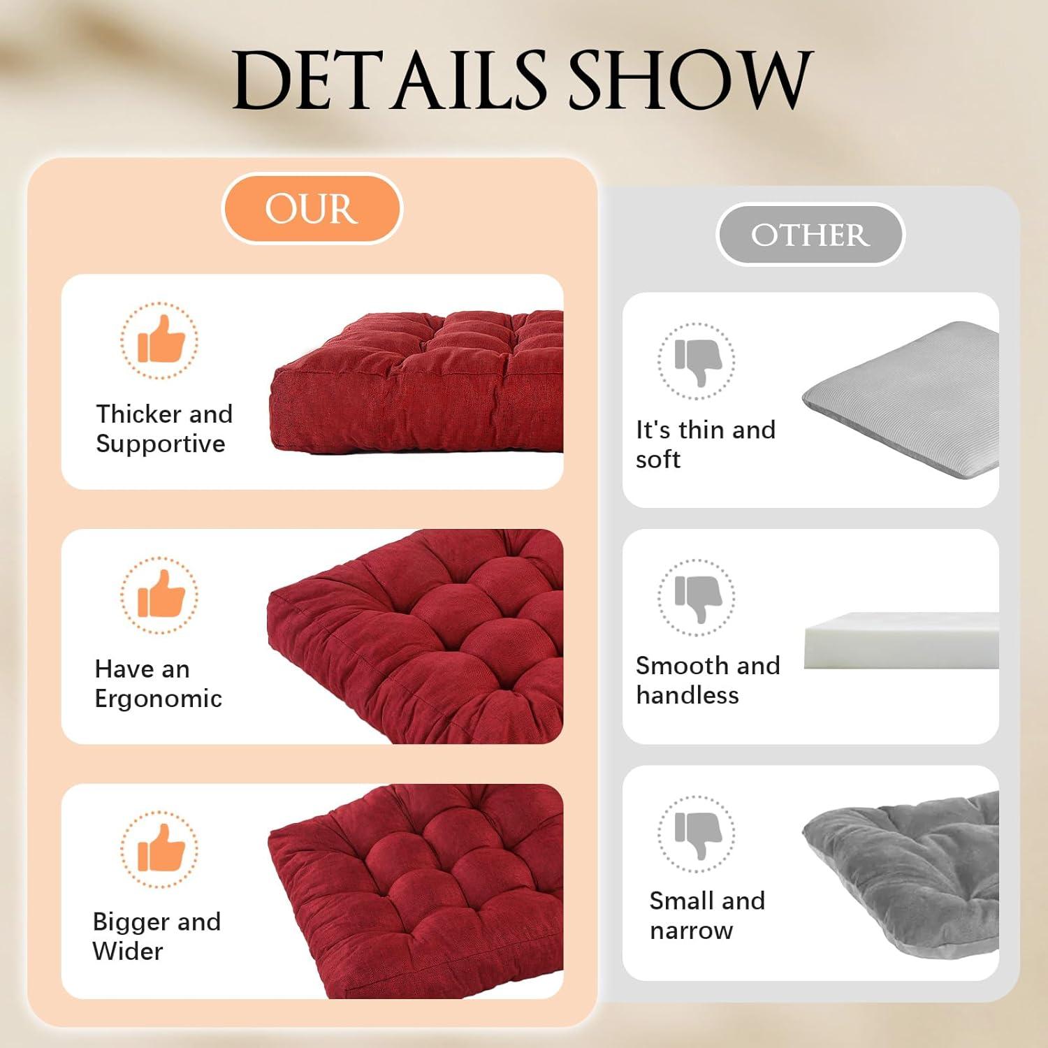 Cojín de Suelo LYLNBYWK Rojo Vino 56x56 cm Espuma de Memoria