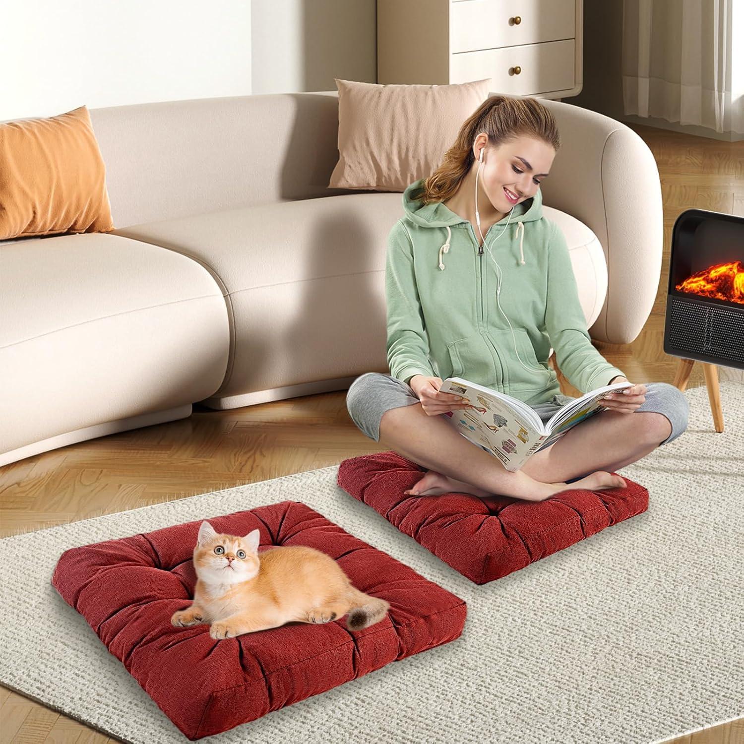 Cojín de Suelo LYLNBYWK Rojo Vino 56x56 cm Espuma de Memoria