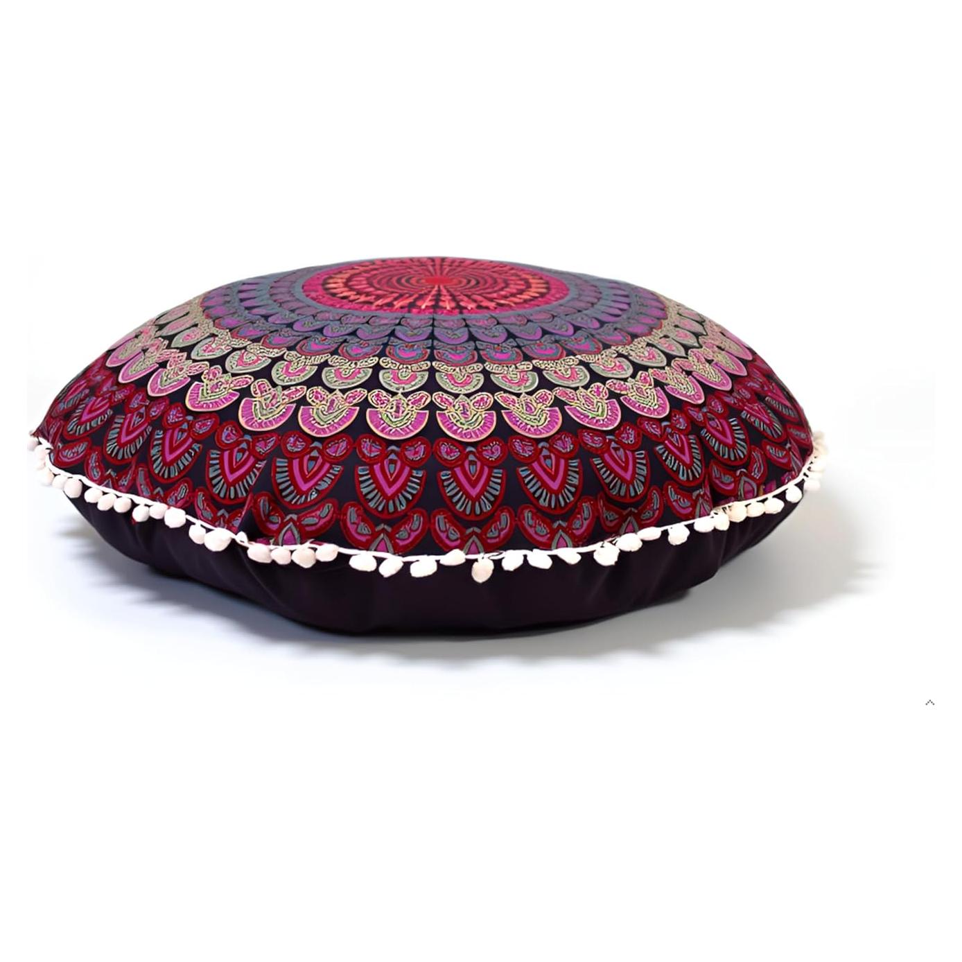 Funda de cojín de piso redonda 55 cm Mandala Bohemio Rosa