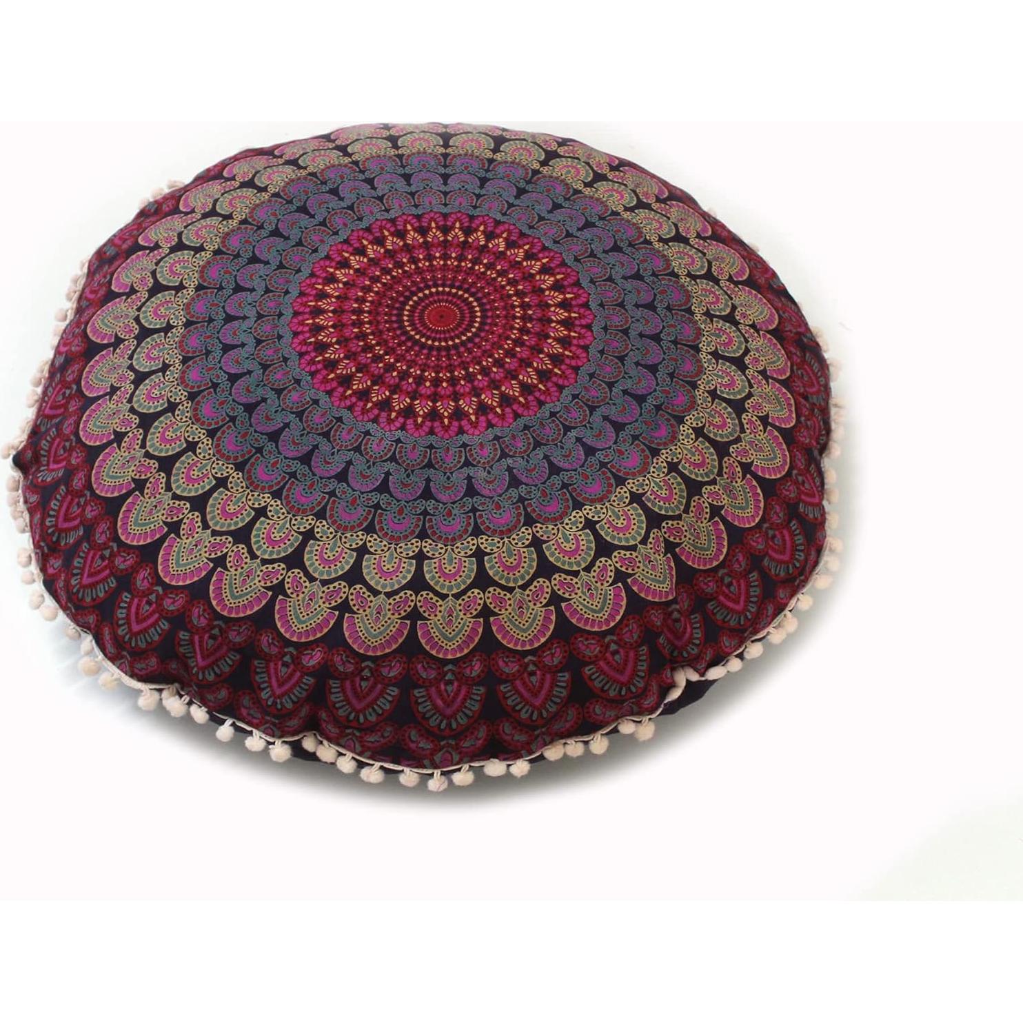 Funda de cojín de piso redonda 55 cm Mandala Bohemio Rosa