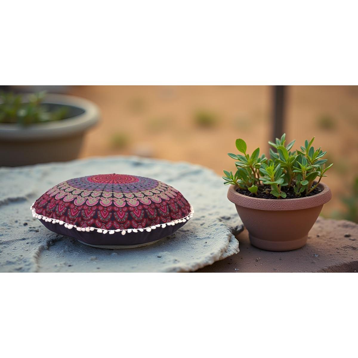 Funda de cojín de piso redonda 55 cm Mandala Bohemio Rosa