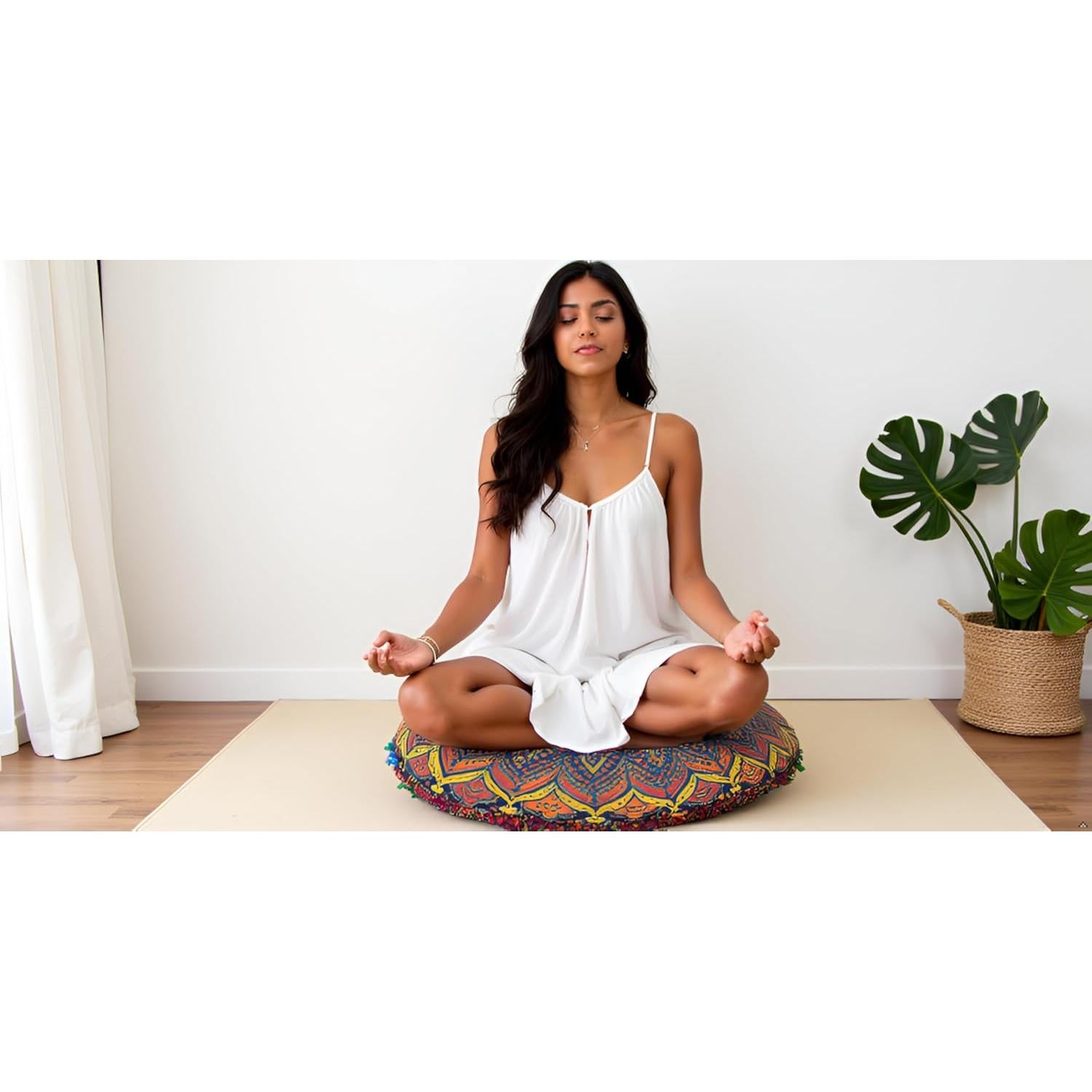 Funda de Almohada de Suelo Mandala 81 cm Algodón Azul Multi