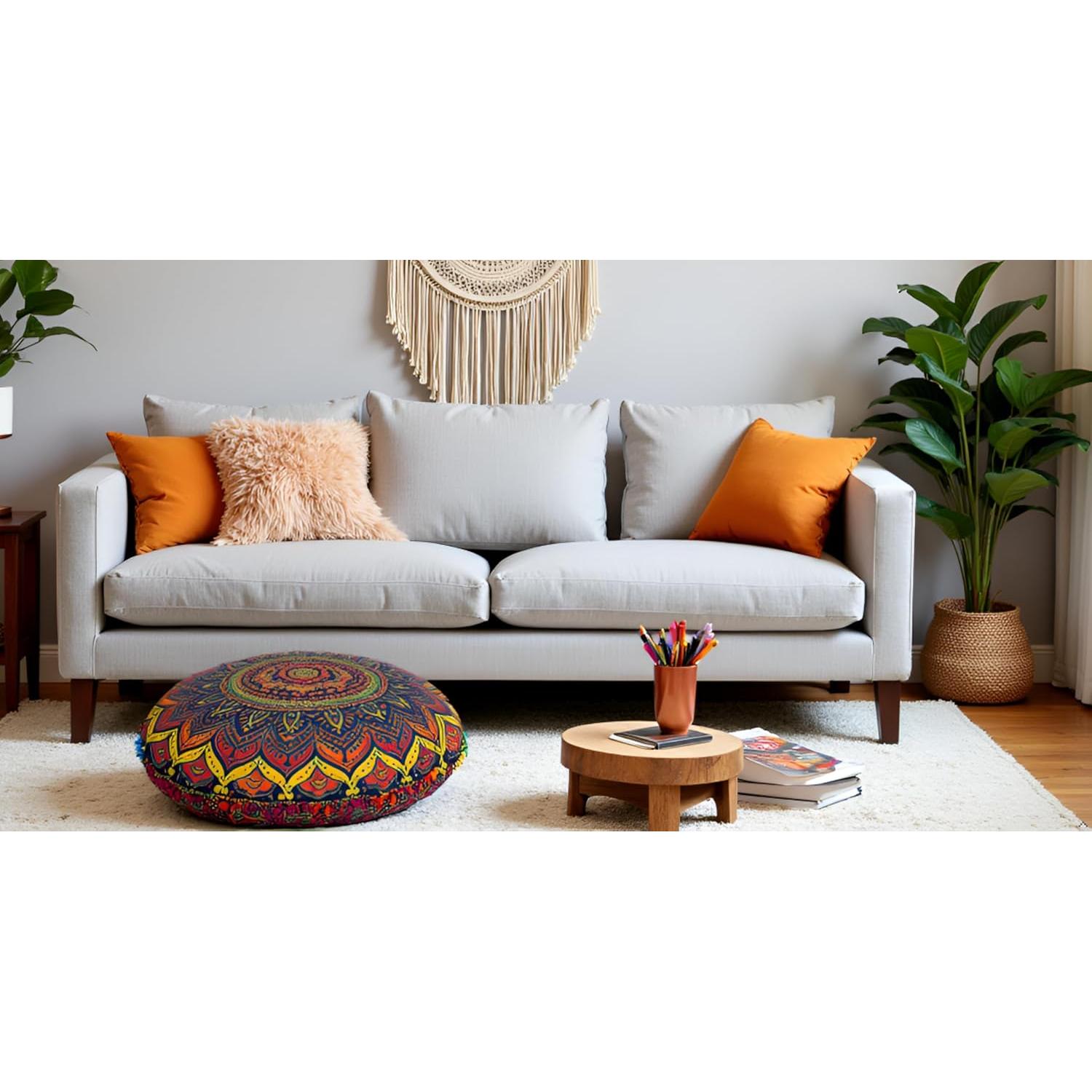 Funda de Almohada de Suelo Mandala 81 cm Algodón Azul Multi