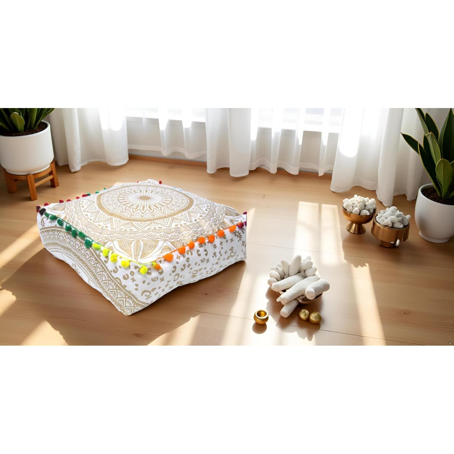 Cojín de Piso Cuadrado CRAFT KALA Oro 40x40 cm Bohemio