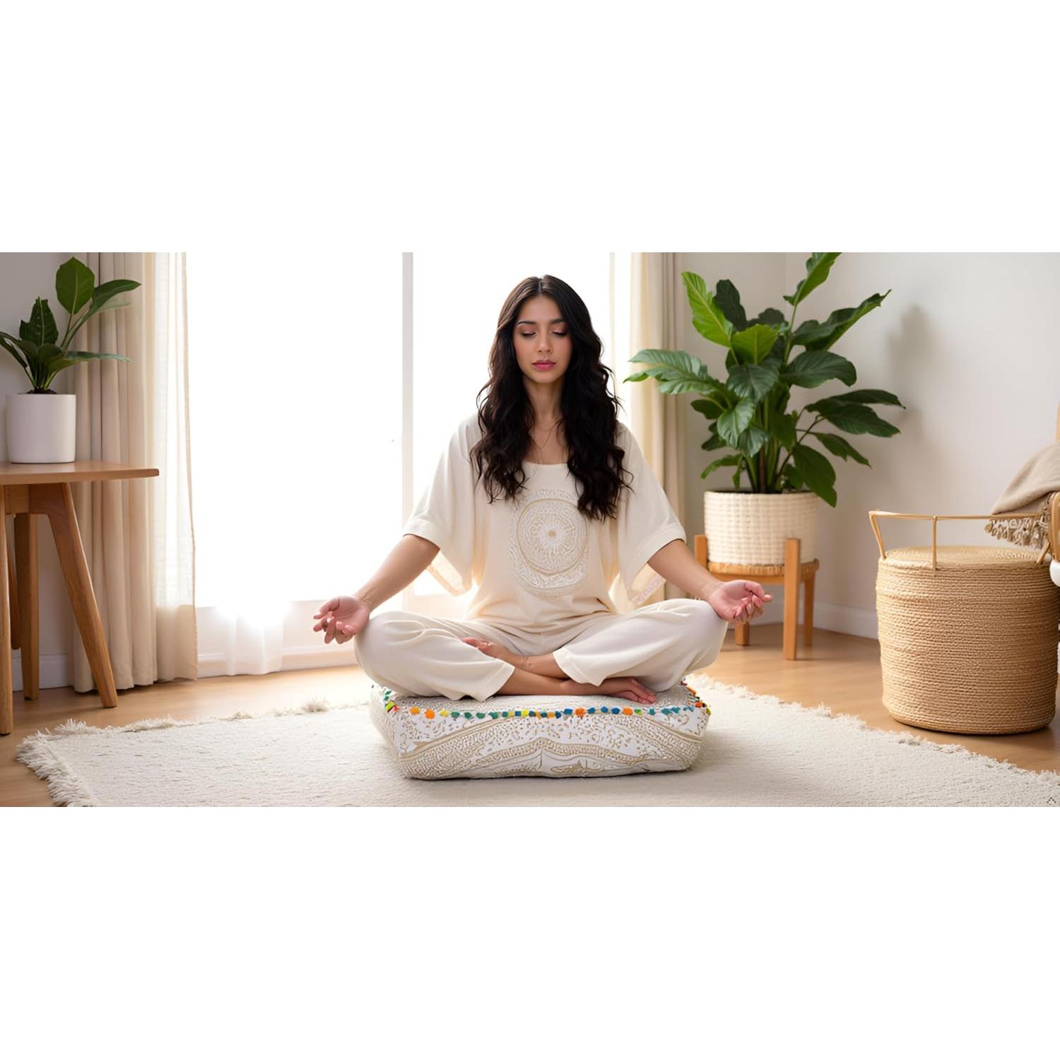 Cojín de Piso Cuadrado CRAFT KALA Oro 40x40 cm Bohemio