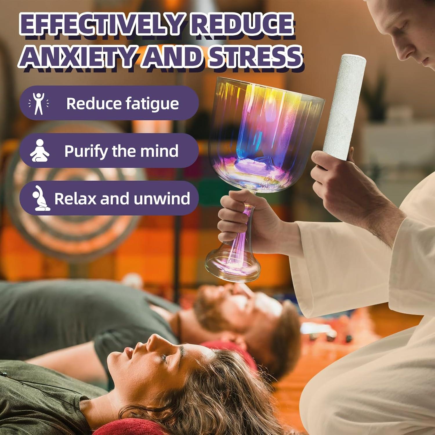 Cuenco de Canto de Cuarzo 440Hz YueChun con Martillo y Mochila