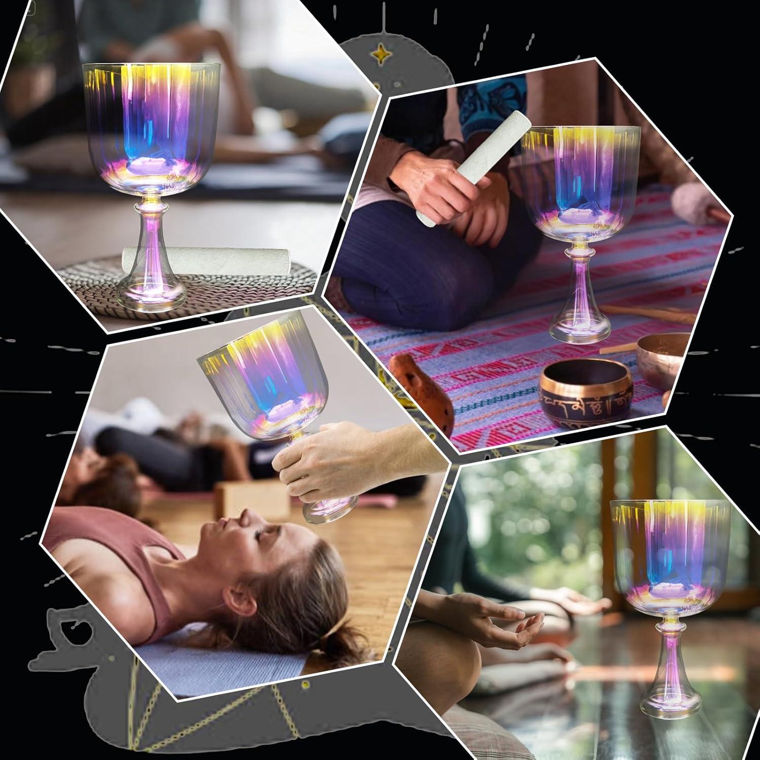 Cuenco de Canto de Cuarzo 440Hz YueChun con Martillo y Mochila