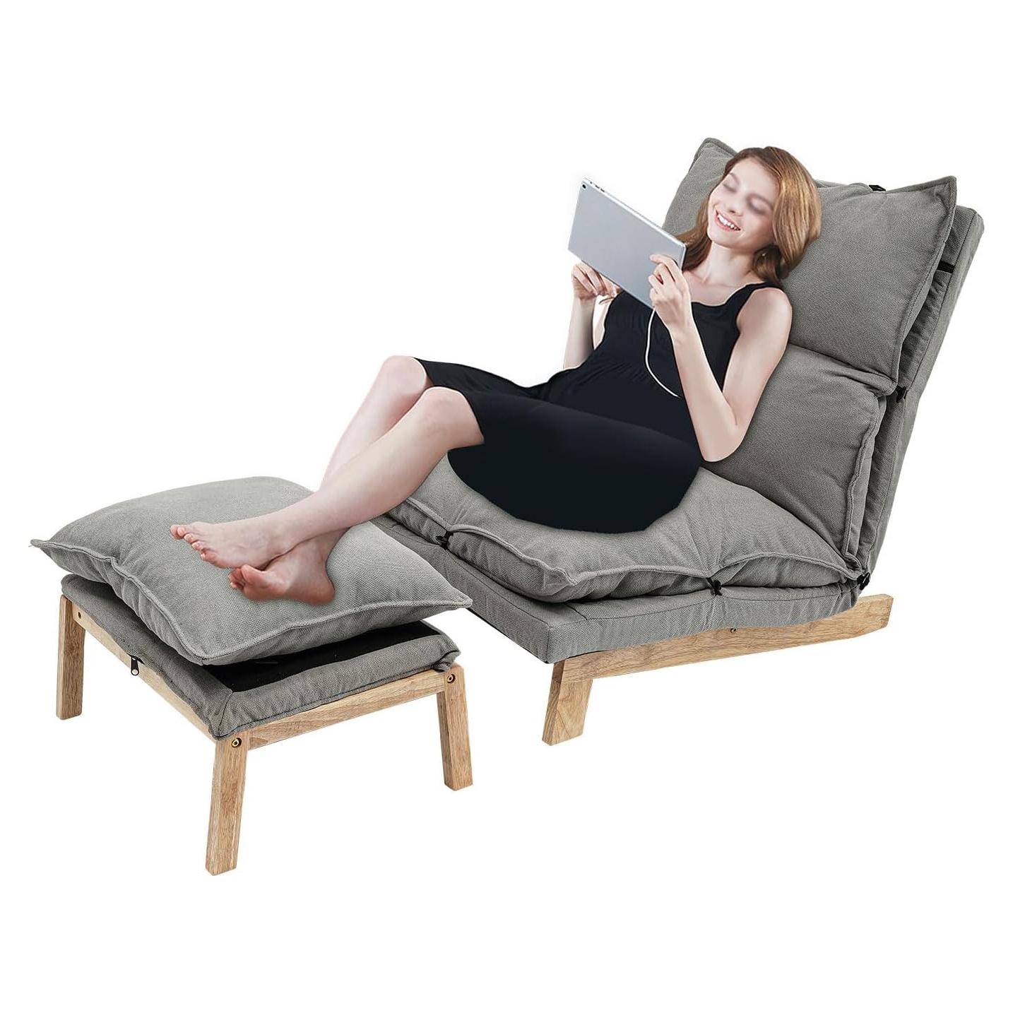 Silla Lounge LuYuLTONG Gris con Otomana y 5 Ángulos Ajustables