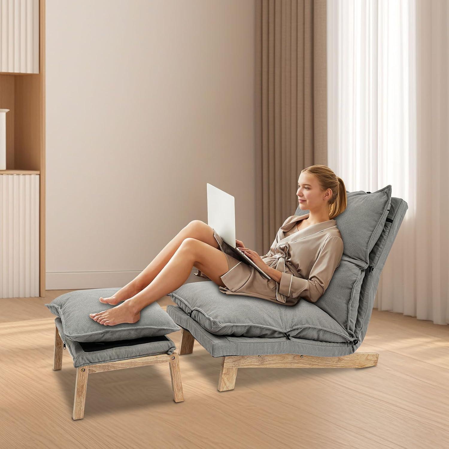 Silla Lounge LuYuLTONG Gris con Otomana y 5 Ángulos Ajustables