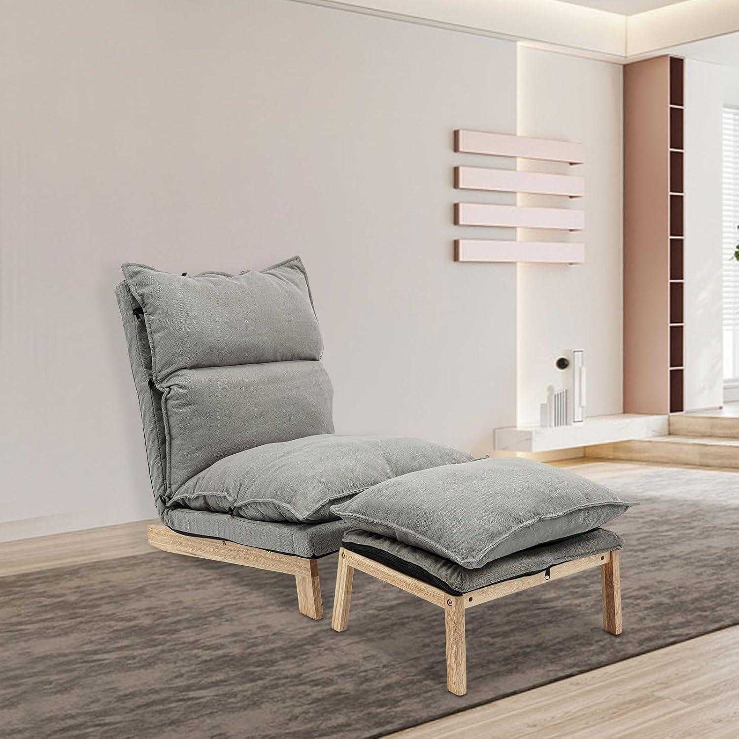 Silla Lounge LuYuLTONG Gris con Otomana y 5 Ángulos Ajustables