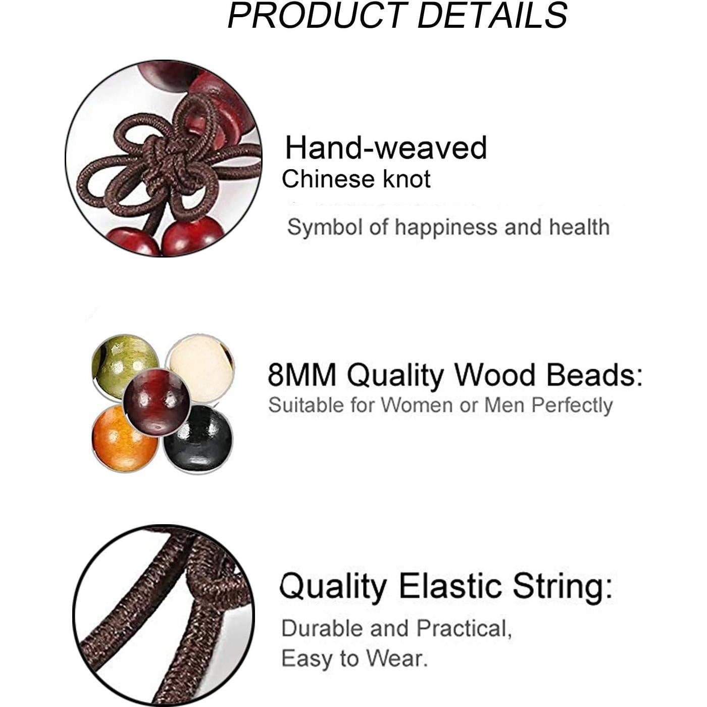 Pulseras de Cadena de Madera K&Q 9 Pcs 108 Cuentas Hechas a Mano