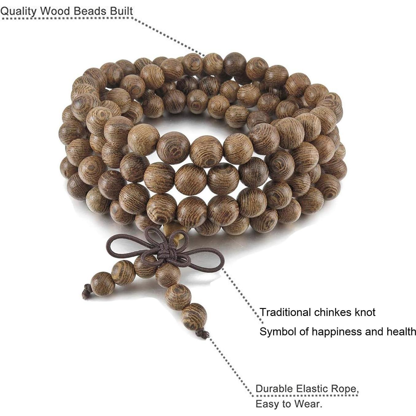 Pulseras de Cadena de Madera K&Q 9 Pcs 108 Cuentas Hechas a Mano