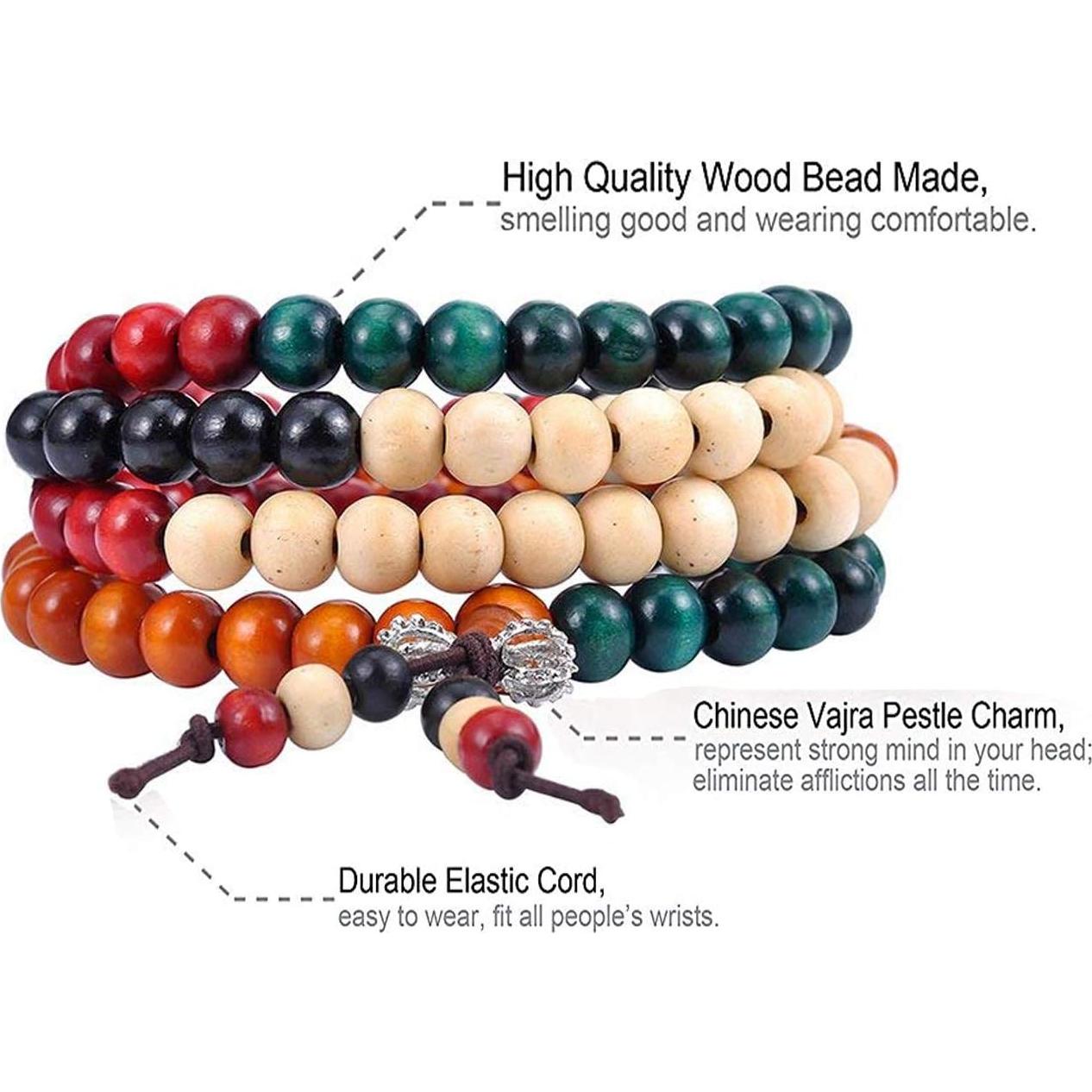 Pulseras de Cadena de Madera K&Q 9 Pcs 108 Cuentas Hechas a Mano