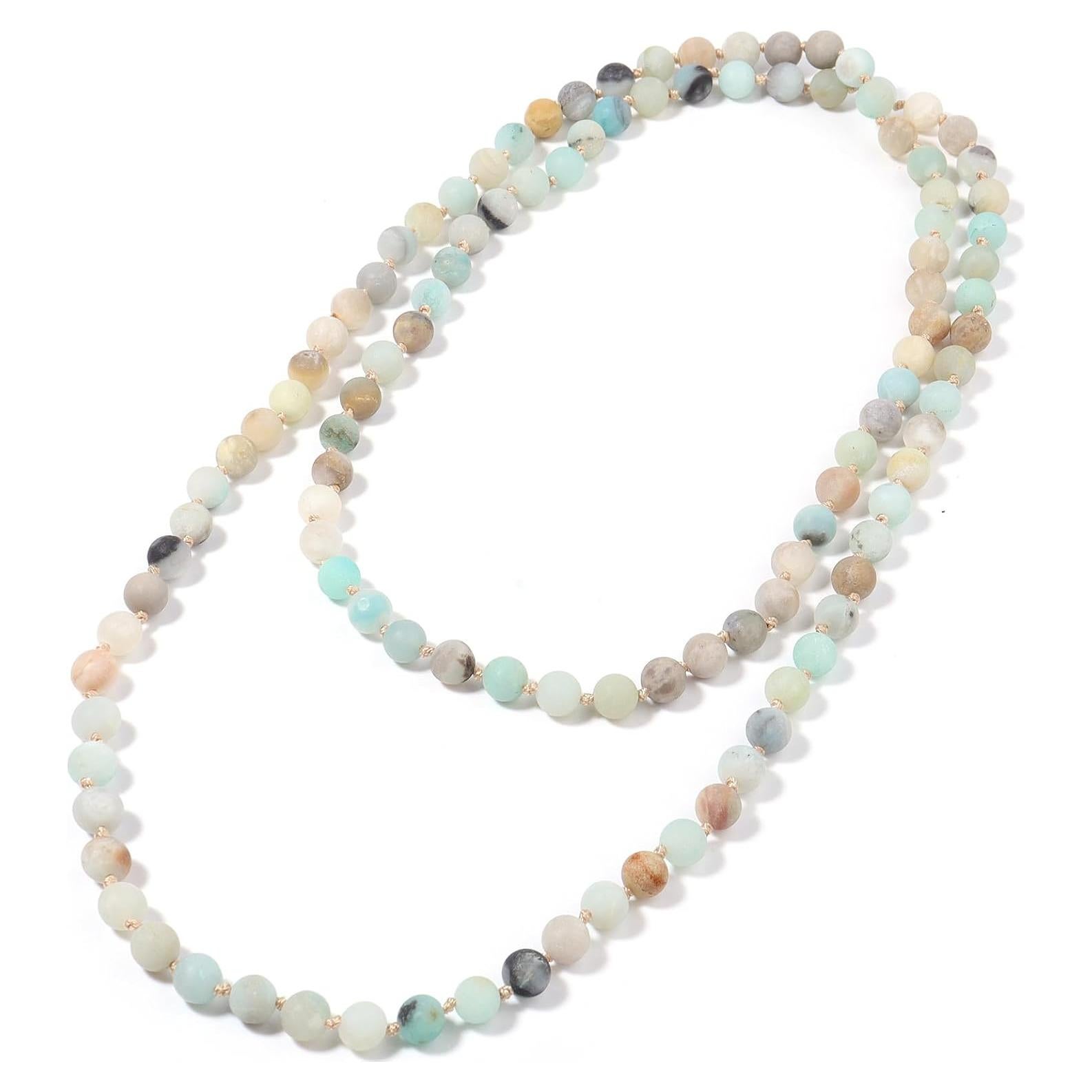 Collar de Perlas de Amazonita Hecho a Mano 110 cm para Mujer