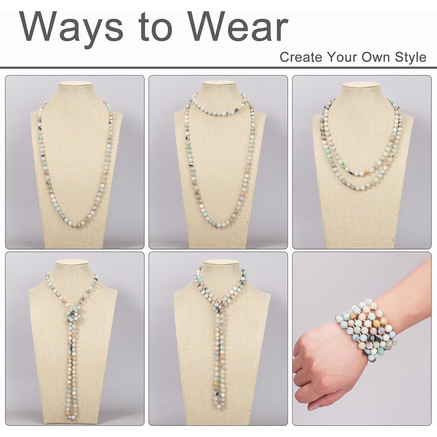 Collar de Perlas de Amazonita Hecho a Mano 110 cm para Mujer