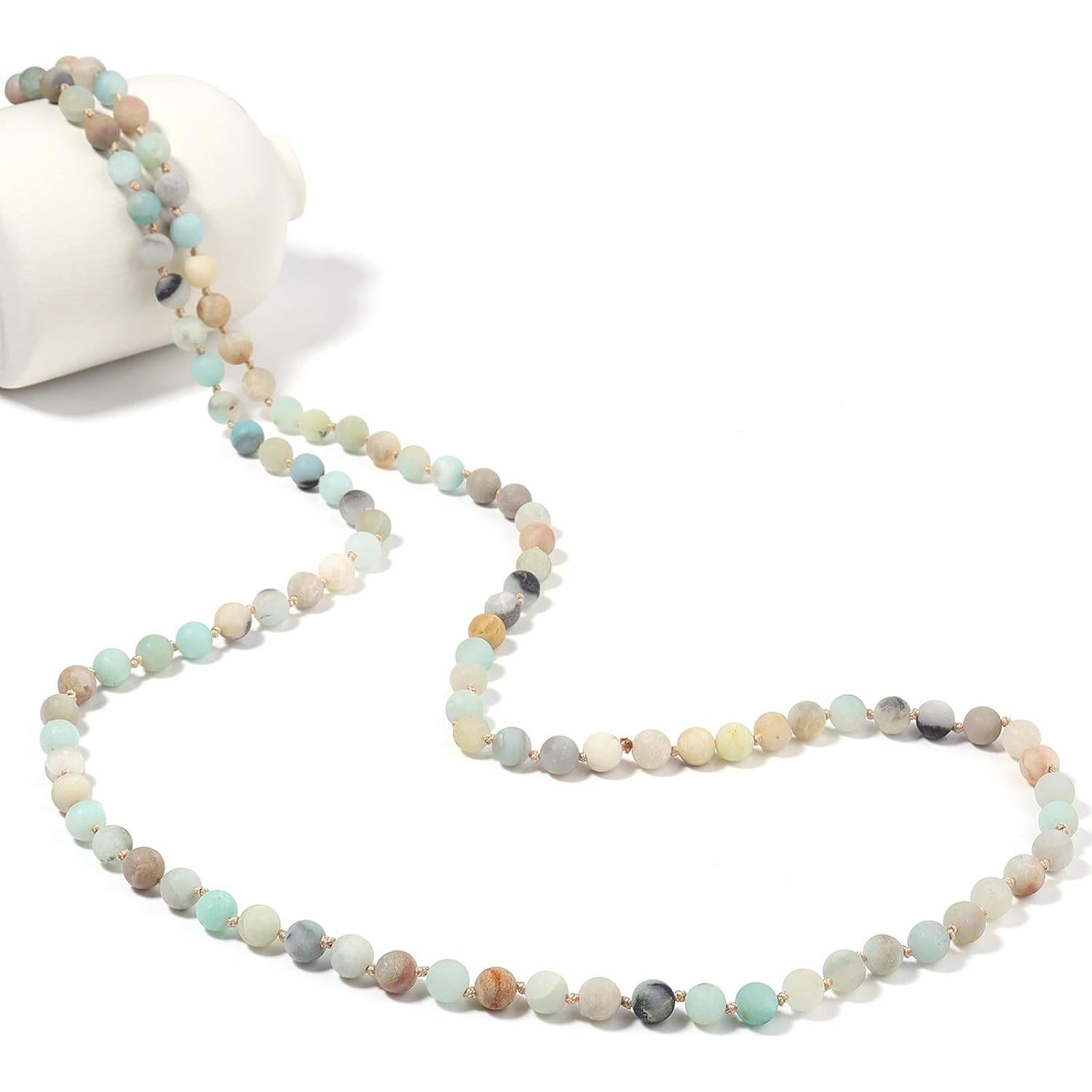 Collar de Perlas de Amazonita Hecho a Mano 110 cm para Mujer