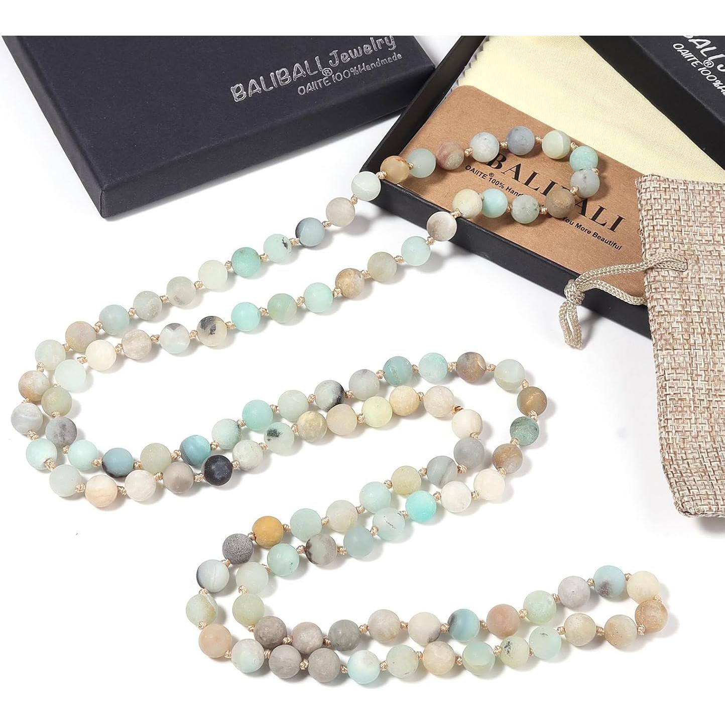 Collar de Perlas de Amazonita Hecho a Mano 110 cm para Mujer