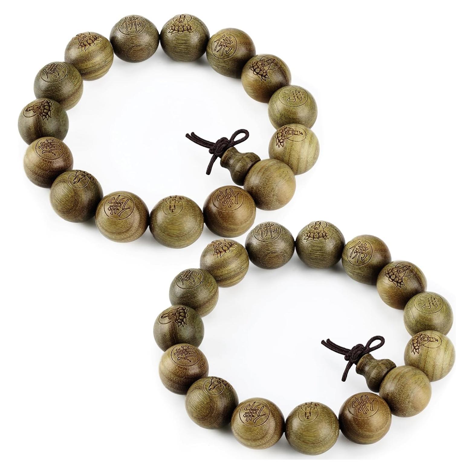 Juego de 2 Pulseras de Sándalo Verde Budista 15mm Landical