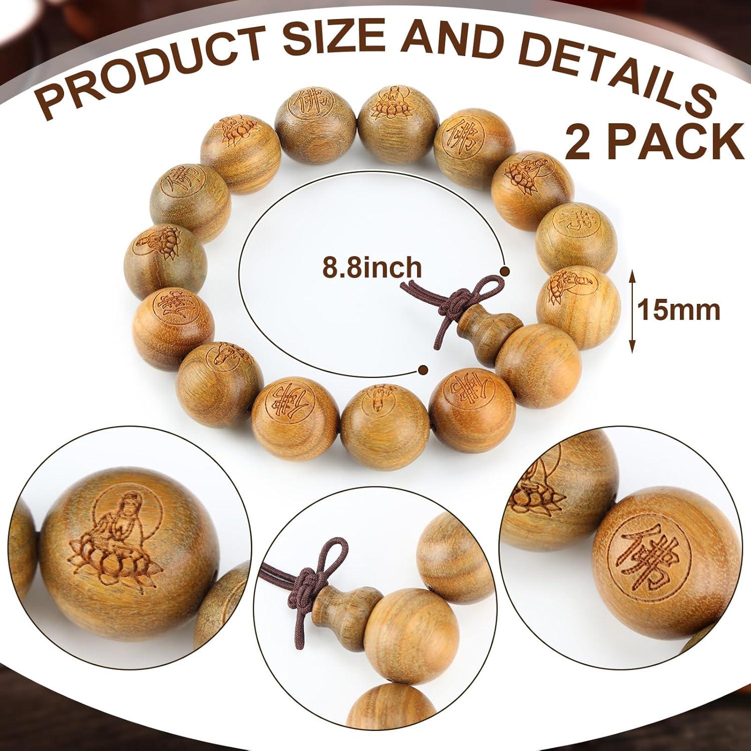 Juego de 2 Pulseras de Sándalo Verde Budista 15mm Landical