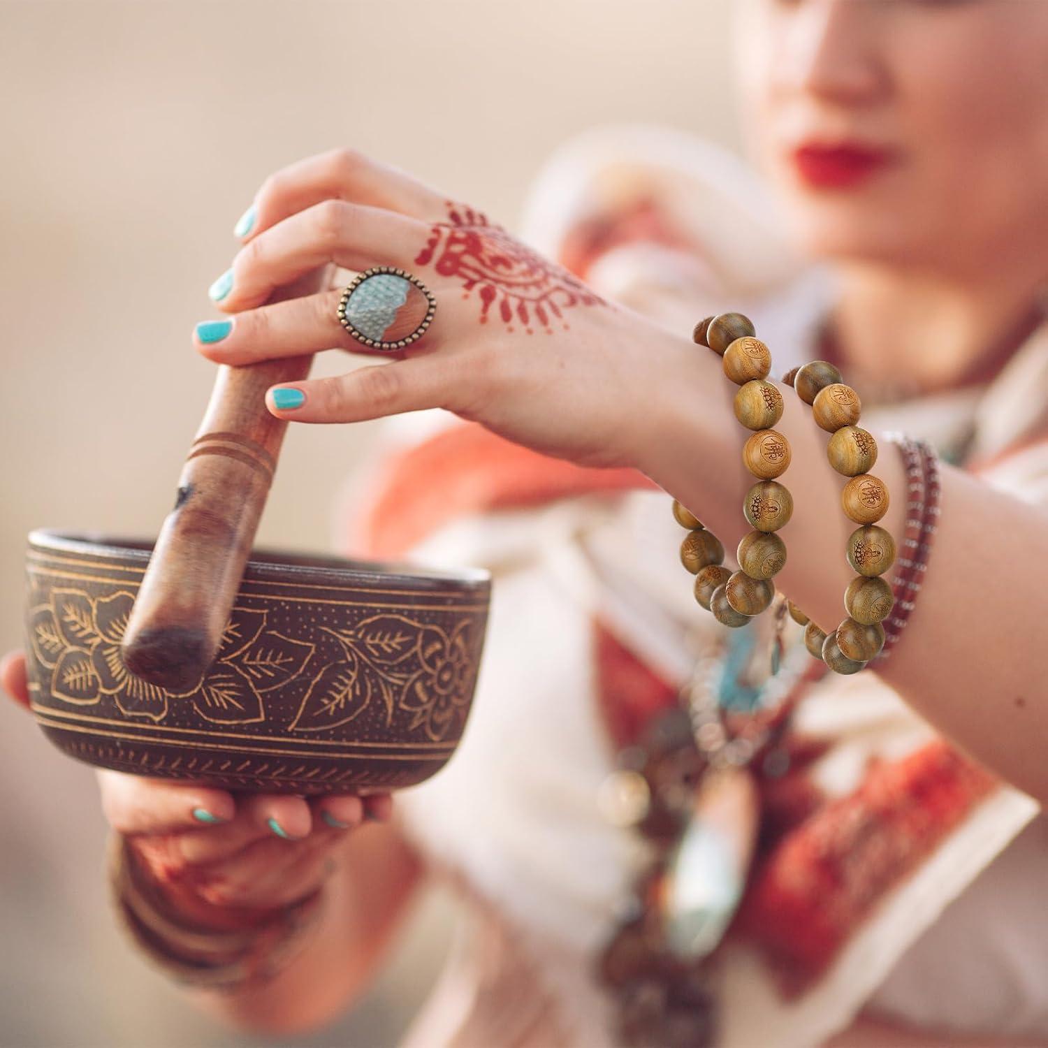 Juego de 2 Pulseras de Sándalo Verde Budista 15mm Landical