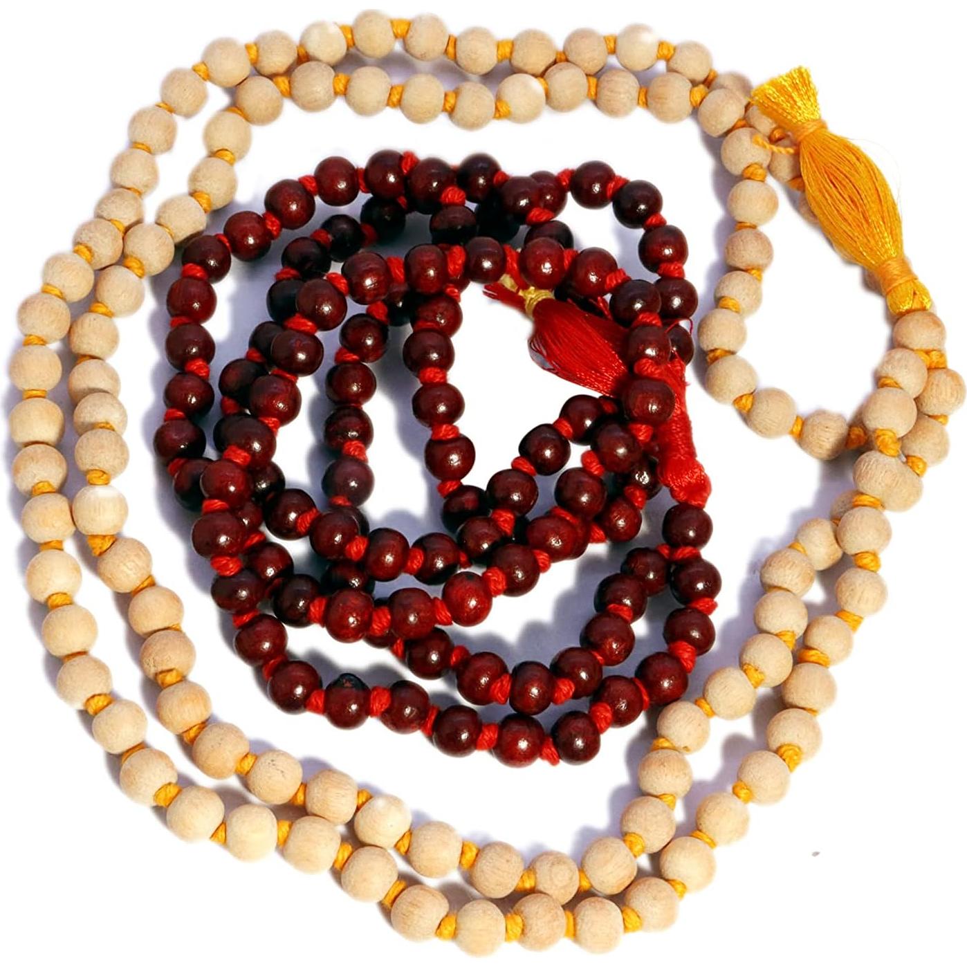 Mala de Oración de Madera de Tulsi y Rosa AYUSHYA HEALTH 108 Cuentas