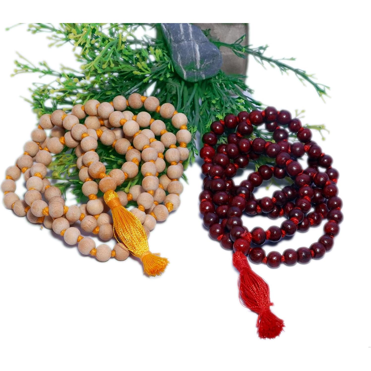 Mala de Oración de Madera de Tulsi y Rosa AYUSHYA HEALTH 108 Cuentas