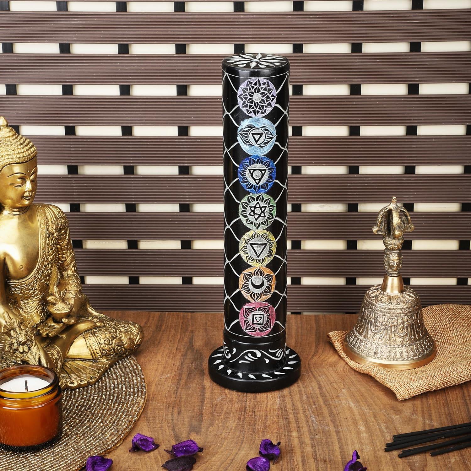 Quemador de Incienso Torre de Mármol Negro Ajuny 26.67 cm